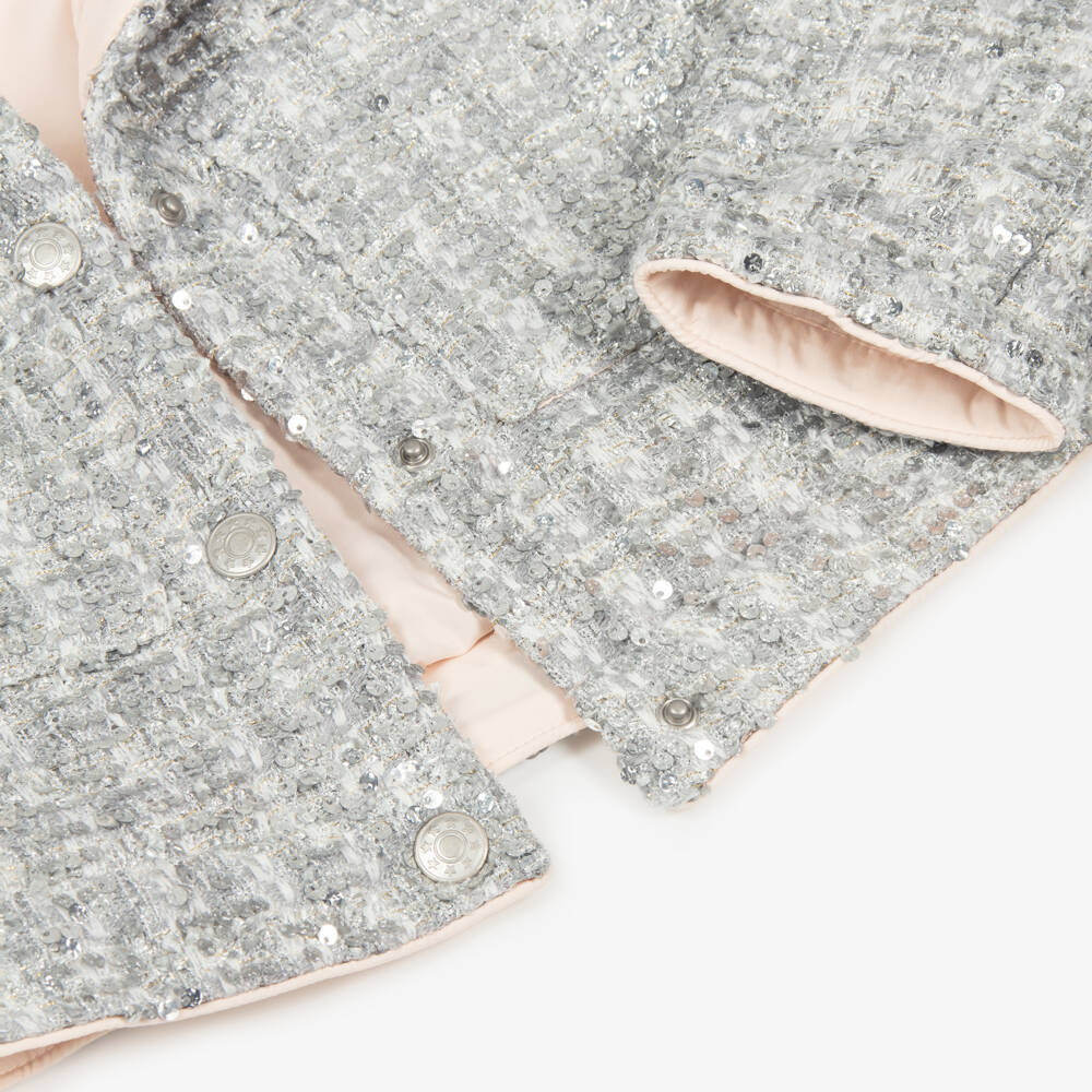 Billieblush-Girls Silver Sequin Tweed Jacket | Childrensalon Outlet