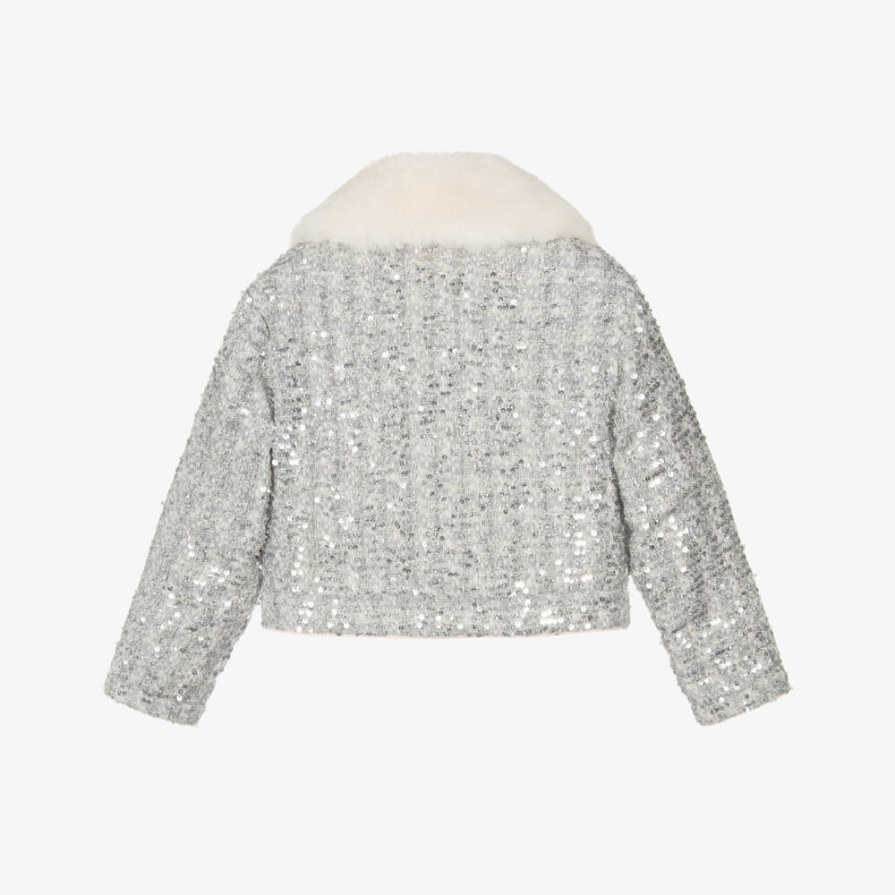 Billieblush-Girls Silver Sequin Tweed Jacket | Childrensalon Outlet