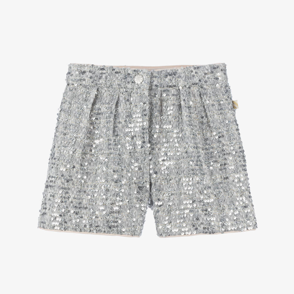 Billieblush-Girls Silver Sequin Tweed Shorts | Childrensalon Outlet