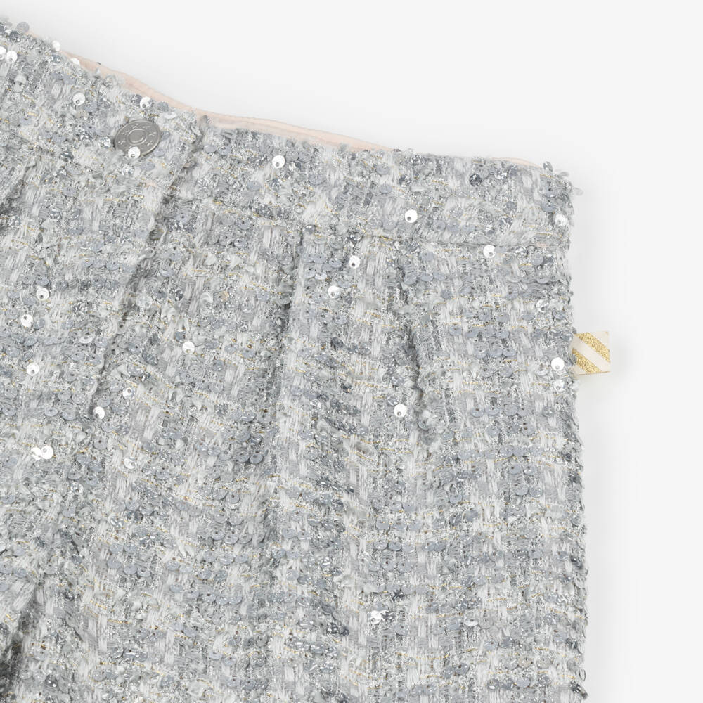 Billieblush-Girls Silver Sequin Tweed Shorts | Childrensalon Outlet