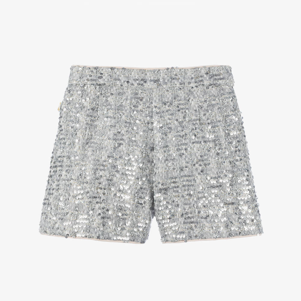 Billieblush-Girls Silver Sequin Tweed Shorts | Childrensalon Outlet