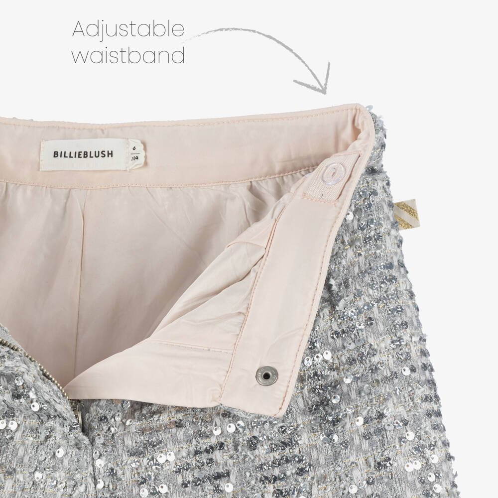 Billieblush-Girls Silver Sequin Tweed Shorts | Childrensalon Outlet