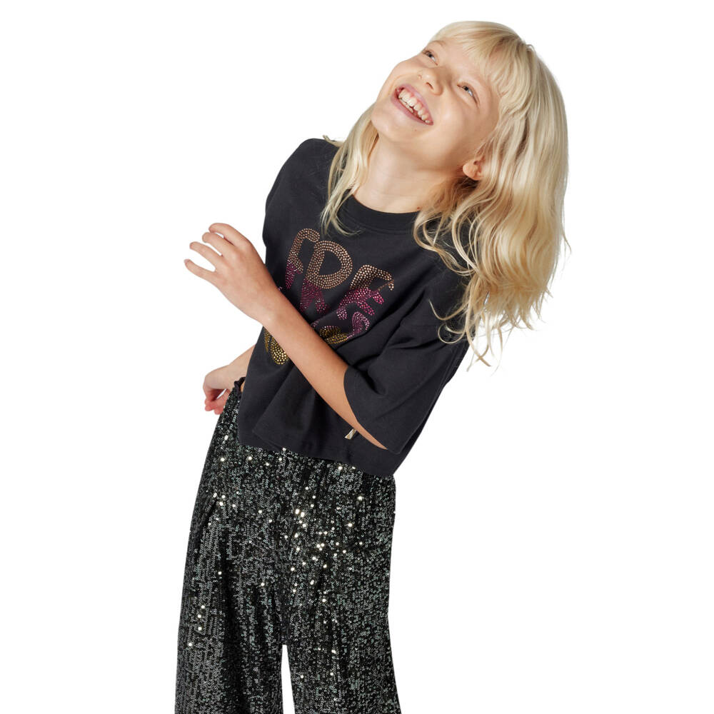 Billieblush-بنطلون أسود واسع لامع للبنات | Childrensalon Outlet