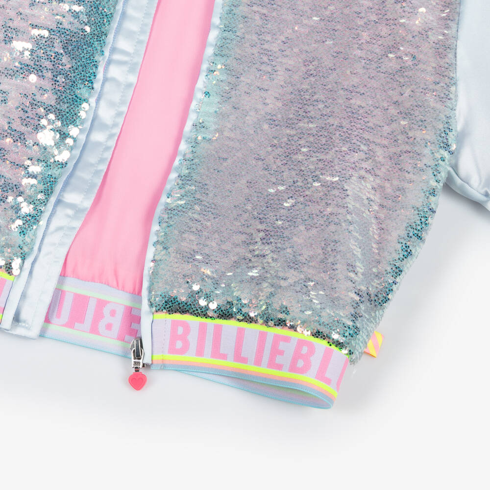 Billieblush-جاكيت ساتان أزرق براق للبنات | Childrensalon Outlet