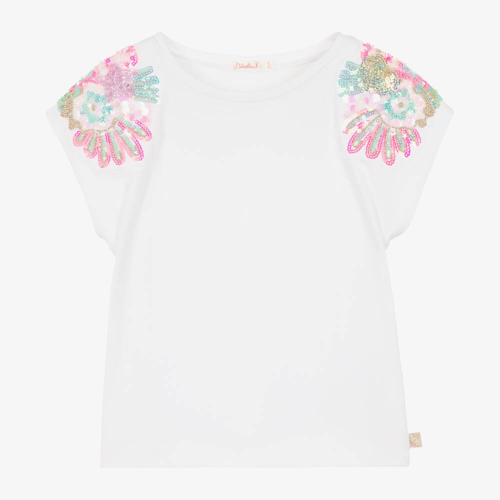 Billieblush-تي شيرت قطن عاجي لامع للبنات | Childrensalon Outlet