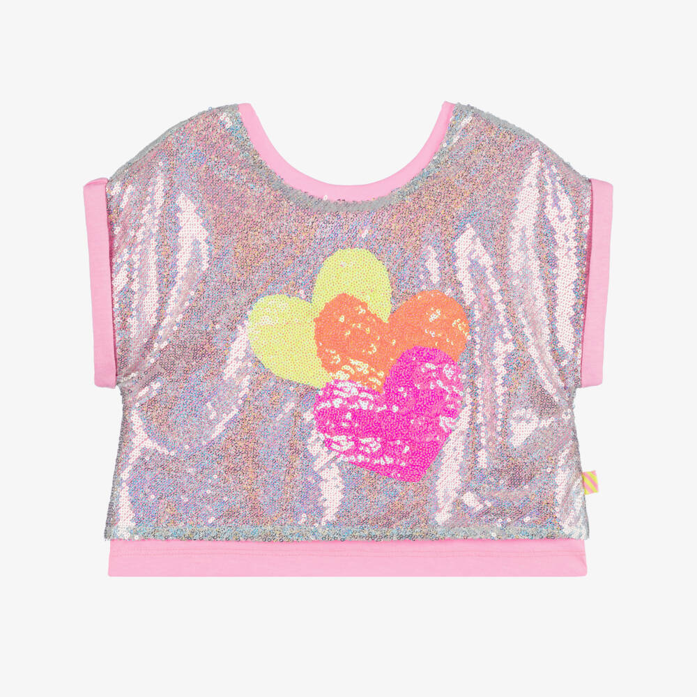 Billieblush-Блестящая розовая и серебристая футболка для девочек | Childrensalon Outlet