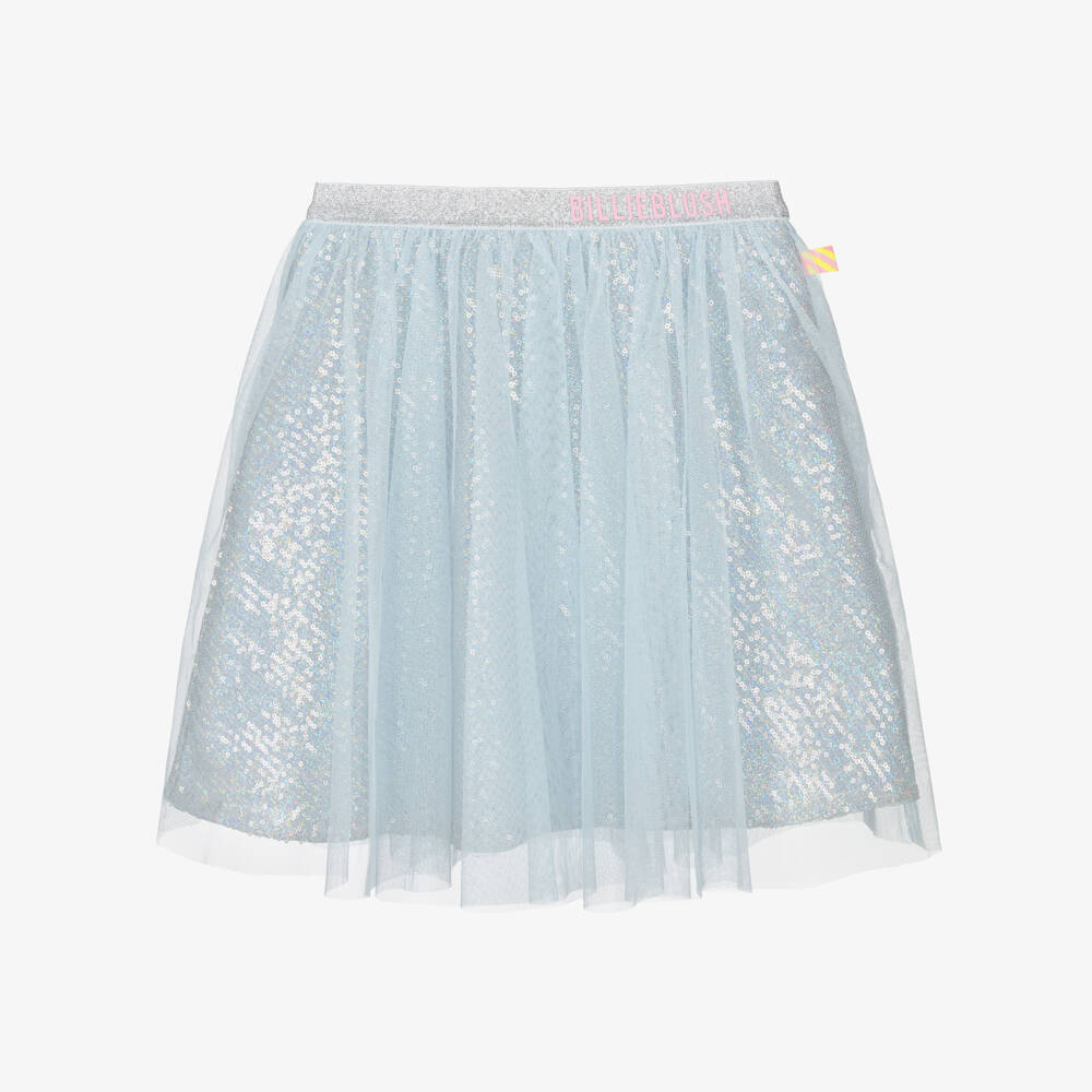 Billieblush-تنورة تول فضية زرقاء براقة للبنات | Childrensalon Outlet
