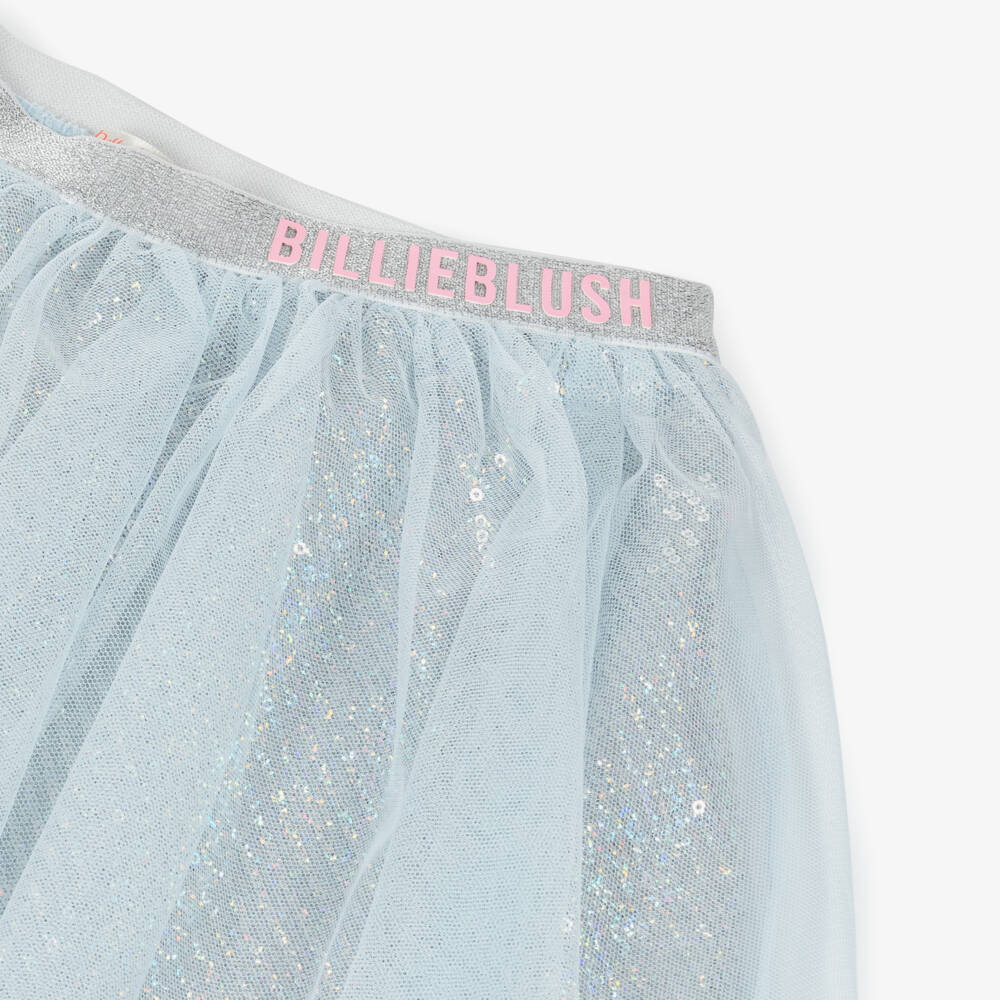 Billieblush-تنورة تول فضية زرقاء براقة للبنات | Childrensalon Outlet