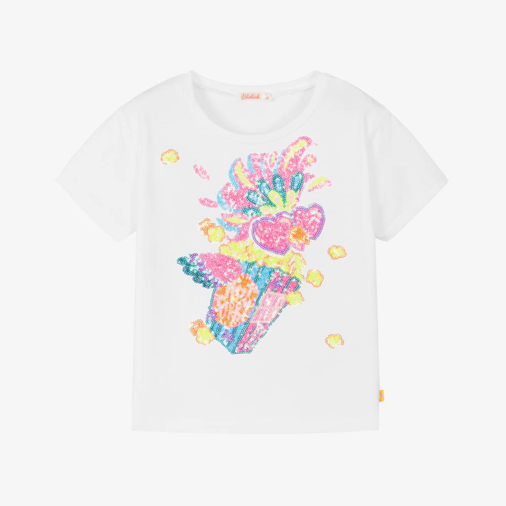 Billieblush-Белая блестящая футболка с пайетками для девочек | Childrensalon Outlet