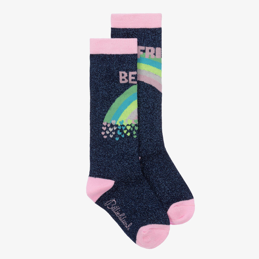 Billieblush - Синие блестящие хлопковые носки с радугами | Childrensalon