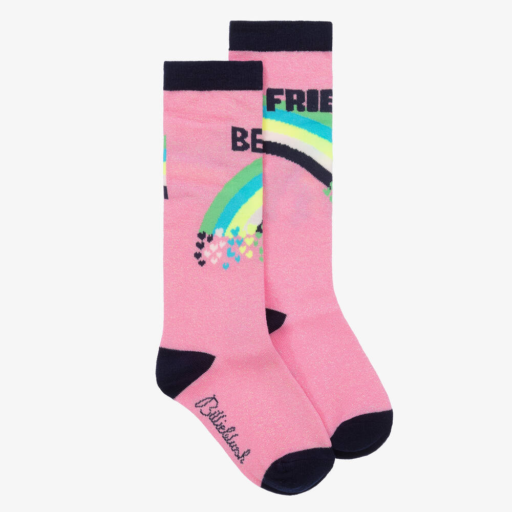Billieblush - Розовые блестящие хлопковые носки с радугами | Childrensalon