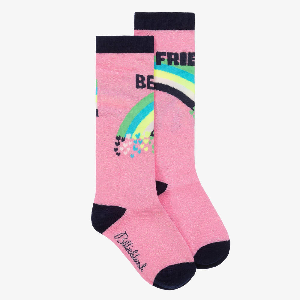 Billieblush Girls Sparkly Pink Cotton Rainbow Socks