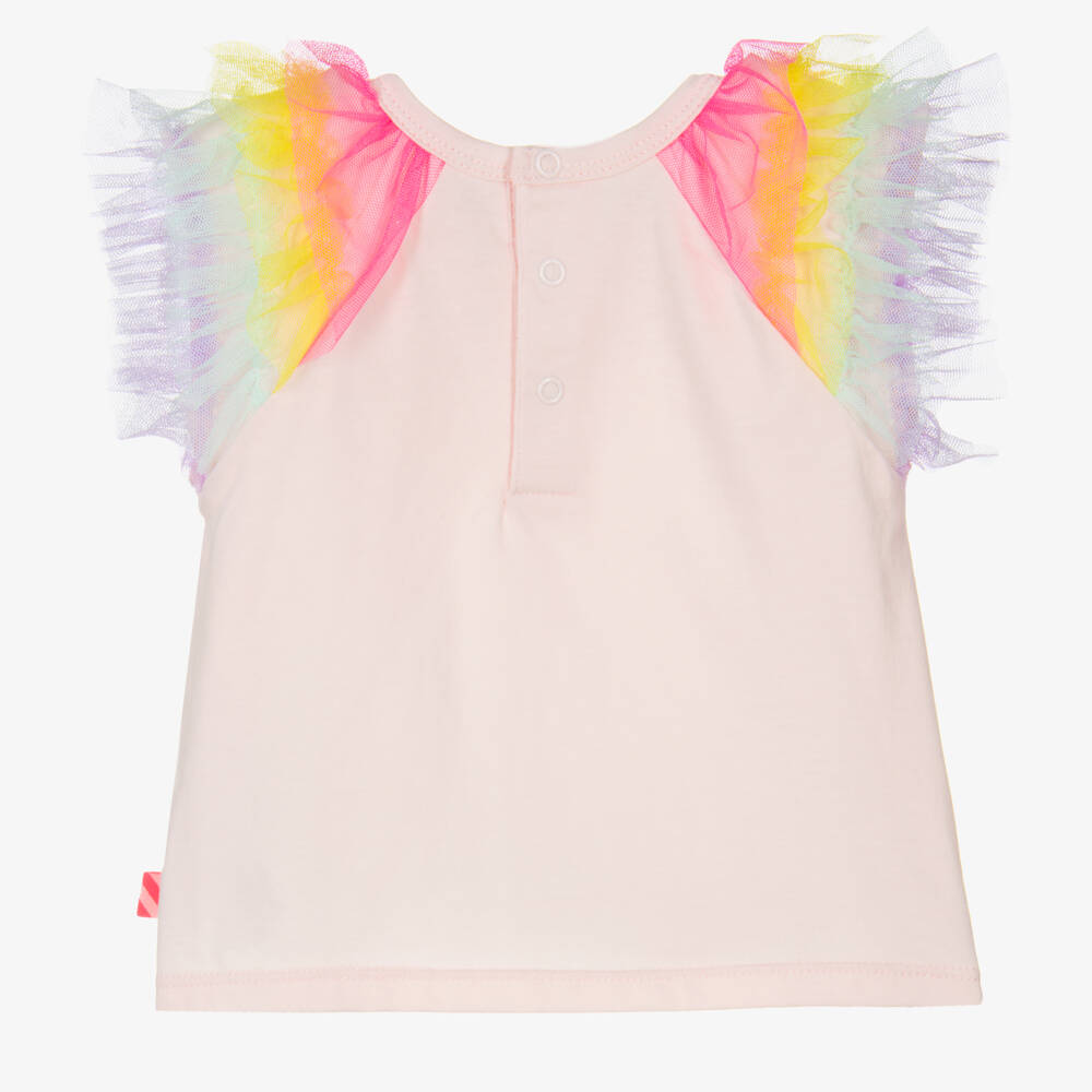 Billieblush-Girls Tulle-Sleeved Cotton Pink Top | Childrensalon Outlet