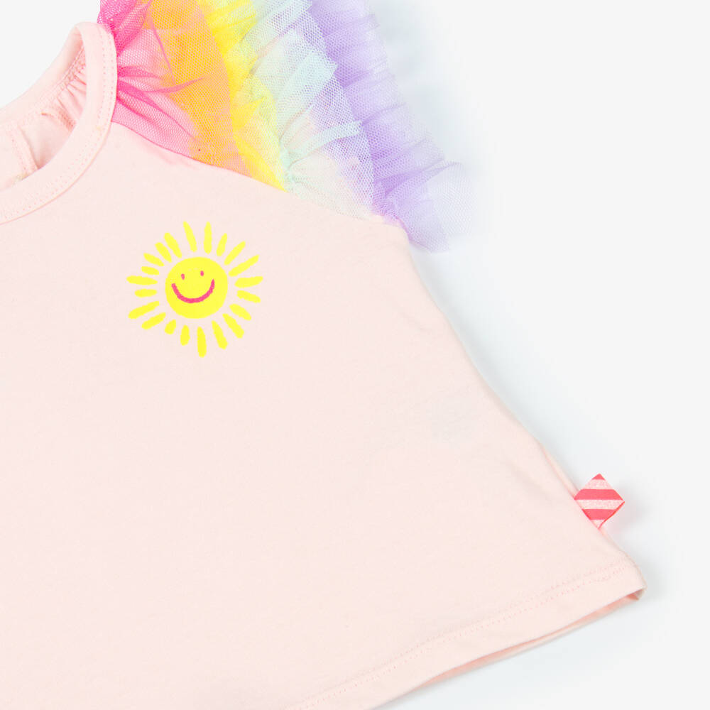 Billieblush-Girls Tulle-Sleeved Cotton Pink Top | Childrensalon Outlet