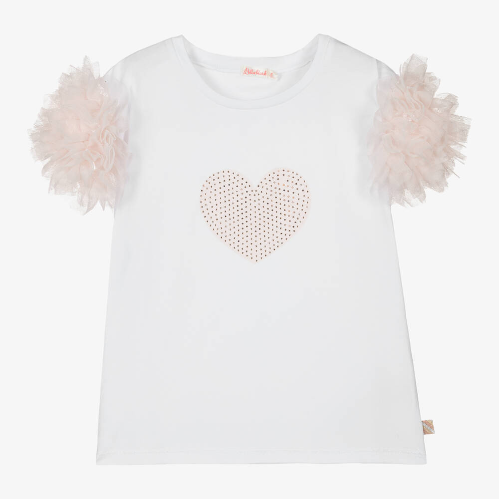 Billieblush-بلوزة بنات وردية وبيضاء مزينة بالتول | Childrensalon Outlet