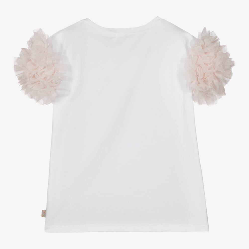 Billieblush-Топ с отделкой из тюля розовый и белый для девочек | Childrensalon Outlet