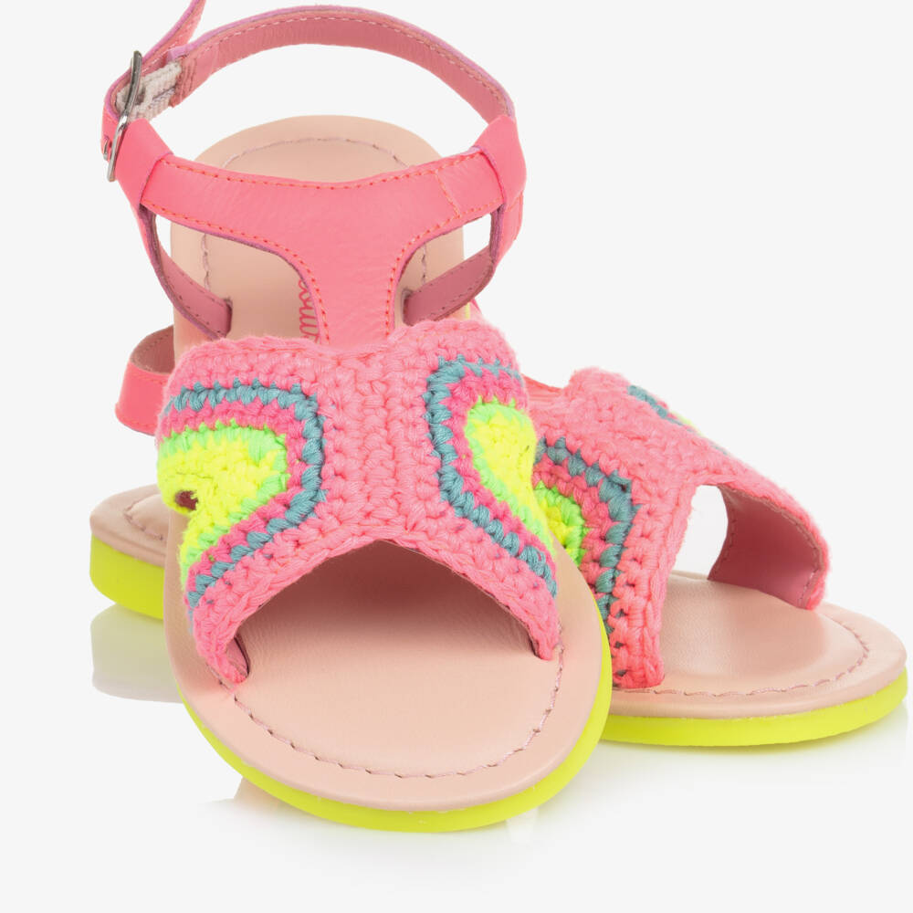 Billieblush-Girls Vibrant Pink Crochet Leather Sandals | Childrensalon Outlet