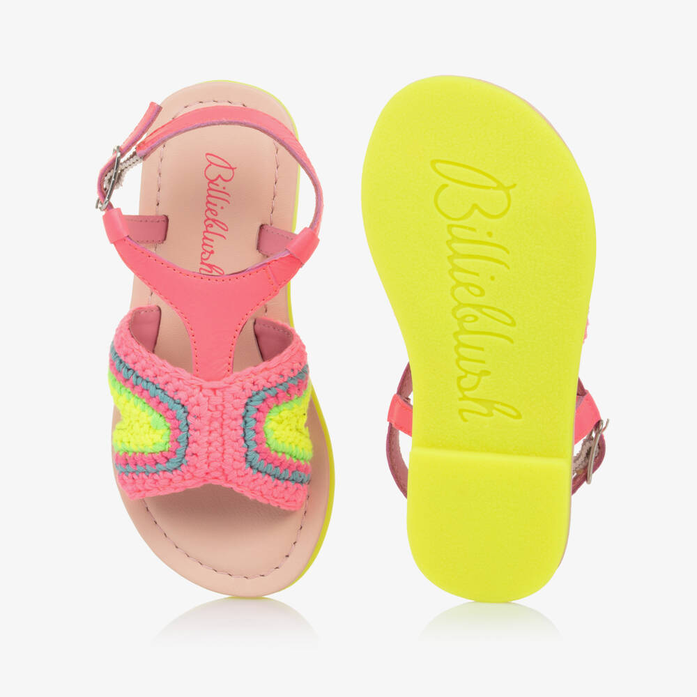 Billieblush-Girls Vibrant Pink Crochet Leather Sandals | Childrensalon Outlet