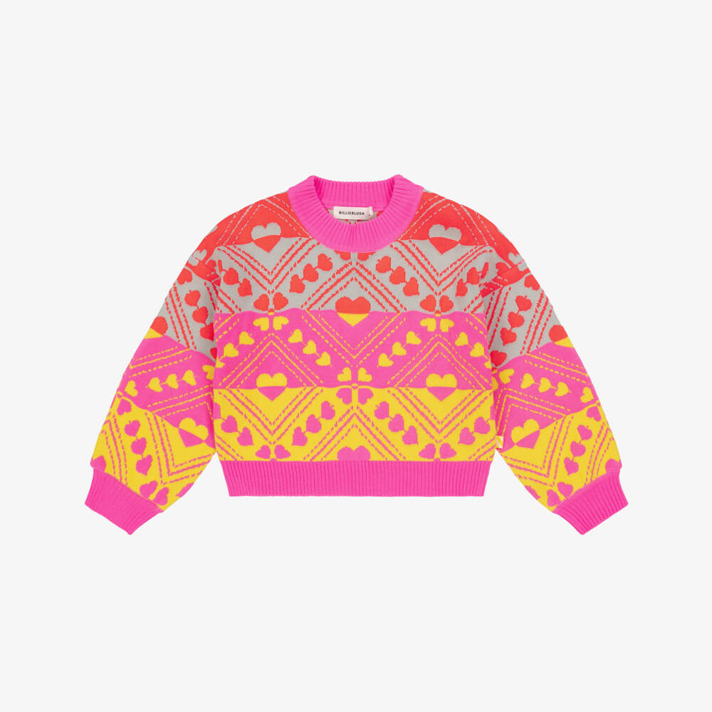 Billieblush-Girls Vibrant Pink Heart Knit Sweater | Childrensalon Outlet