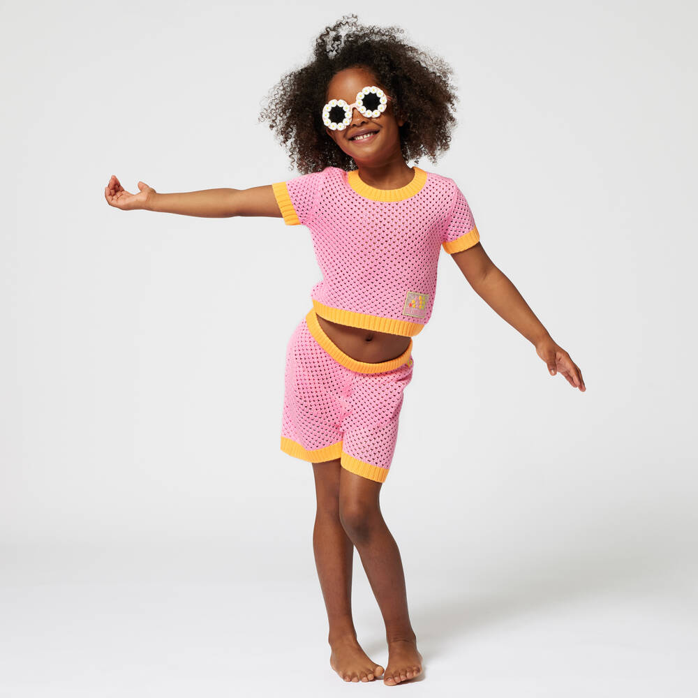 Billieblush-شورت محبوك وردي زاهي للبنات | Childrensalon Outlet