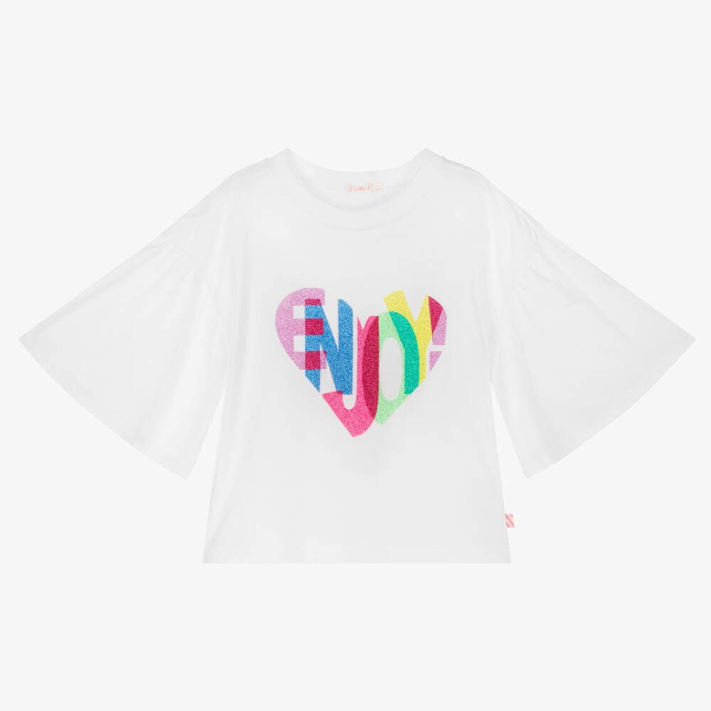 Billieblush - Белая хлопковая футболка с сердцем из бисера | Childrensalon