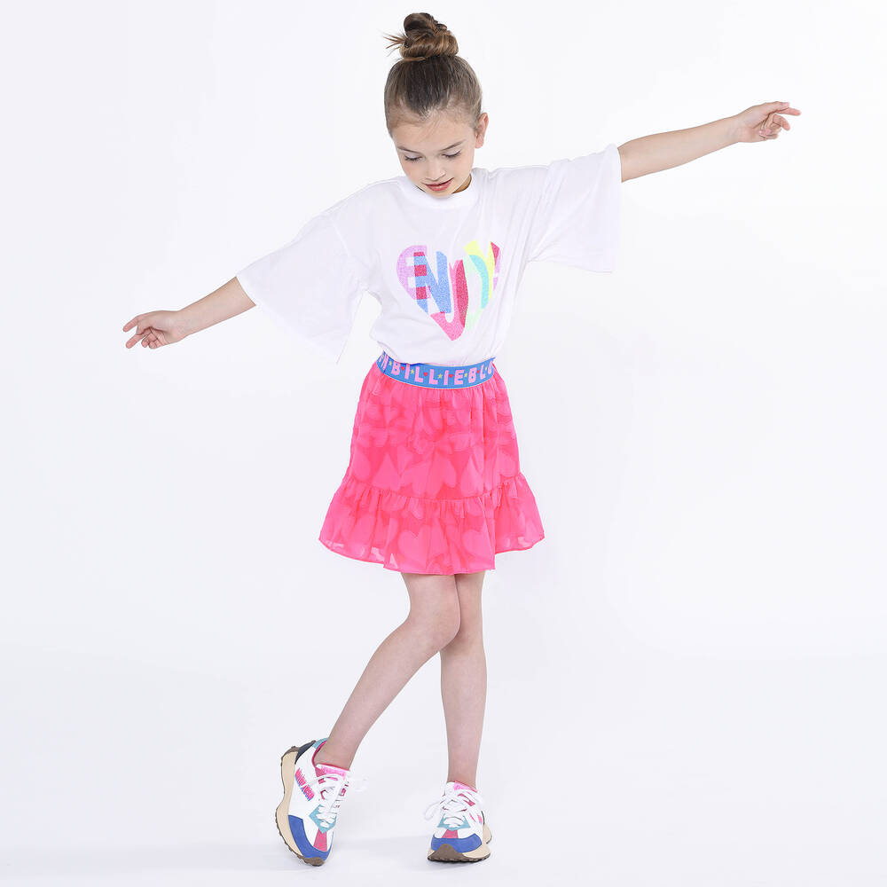 Billieblush-Белая хлопковая футболка с сердцем из бисера | Childrensalon Outlet