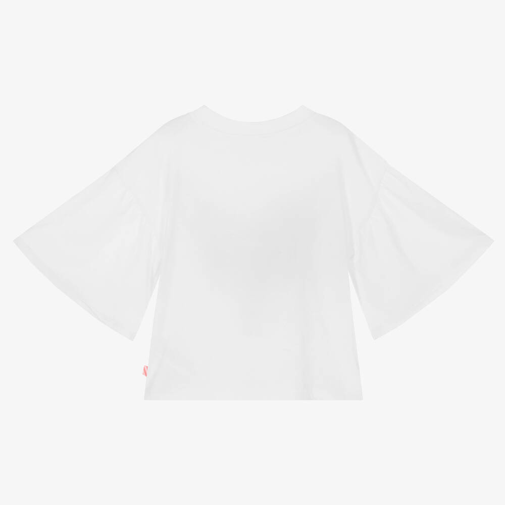 Billieblush-Белая хлопковая футболка с сердцем из бисера | Childrensalon Outlet