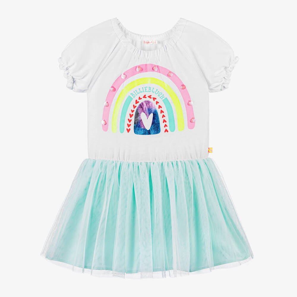 Billieblush-Girls White & Blue Rainbow Tulle Dress | Childrensalon Outlet
