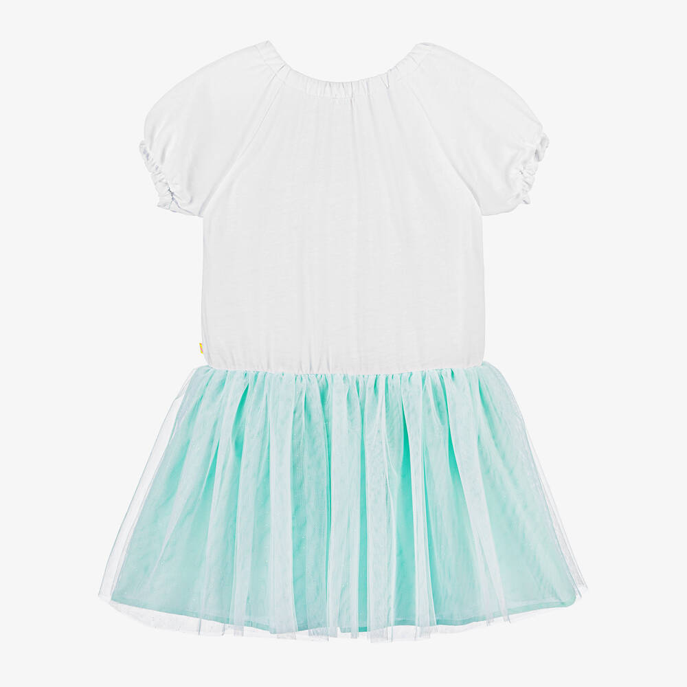 Billieblush-فستان جيرسي وتول لون أبيض وأزرق فاتح | Childrensalon Outlet