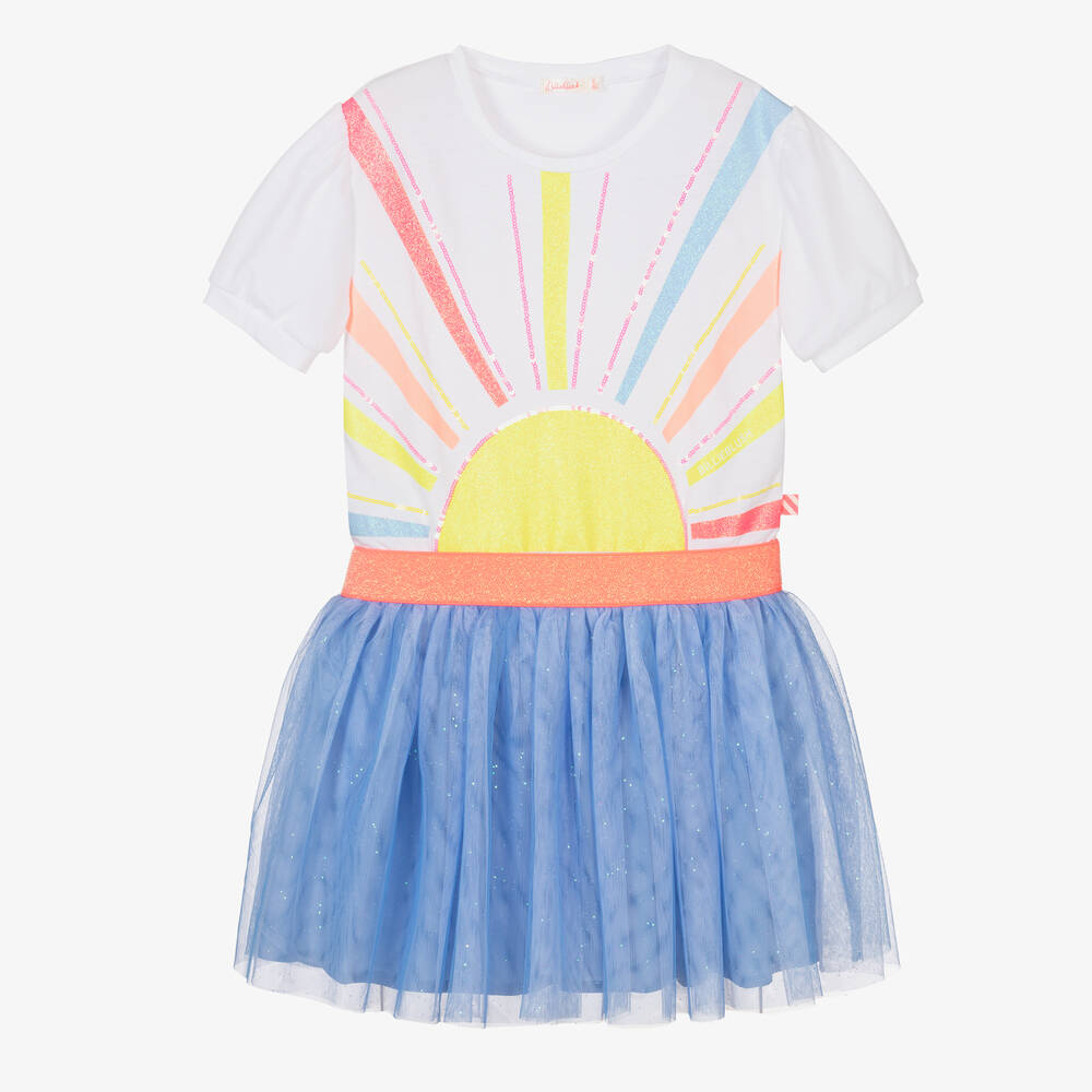 Billieblush - Robe bleue et blanche à tulle fille | Childrensalon