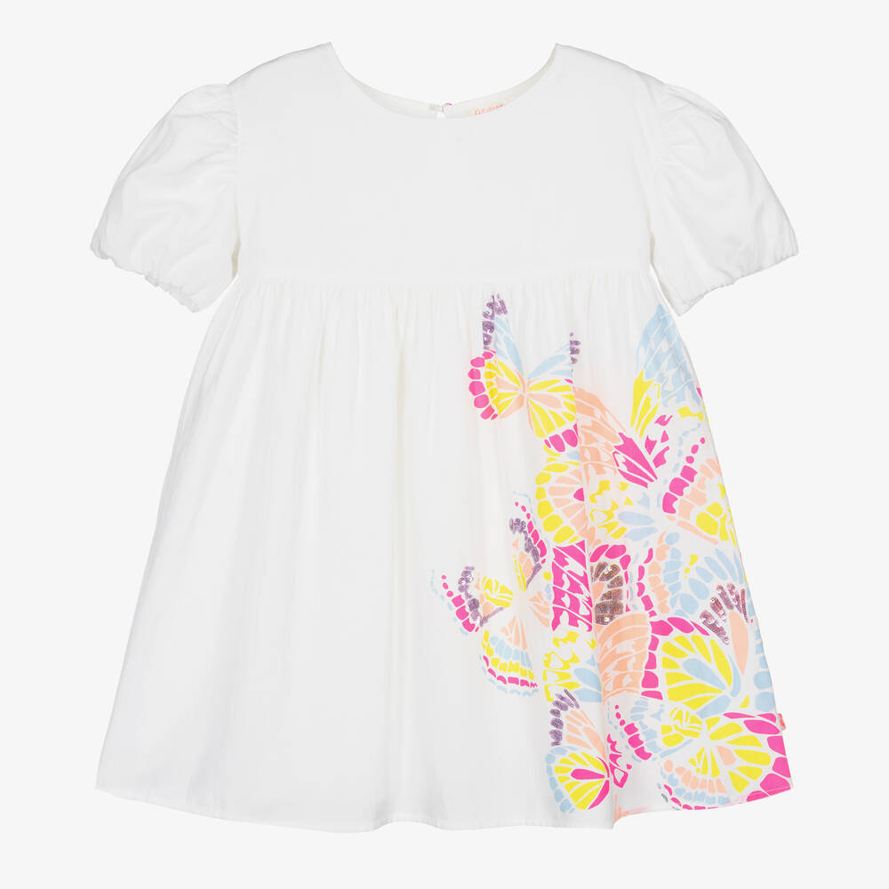 Billieblush - Белое хлопковое платье с бабочками | Childrensalon