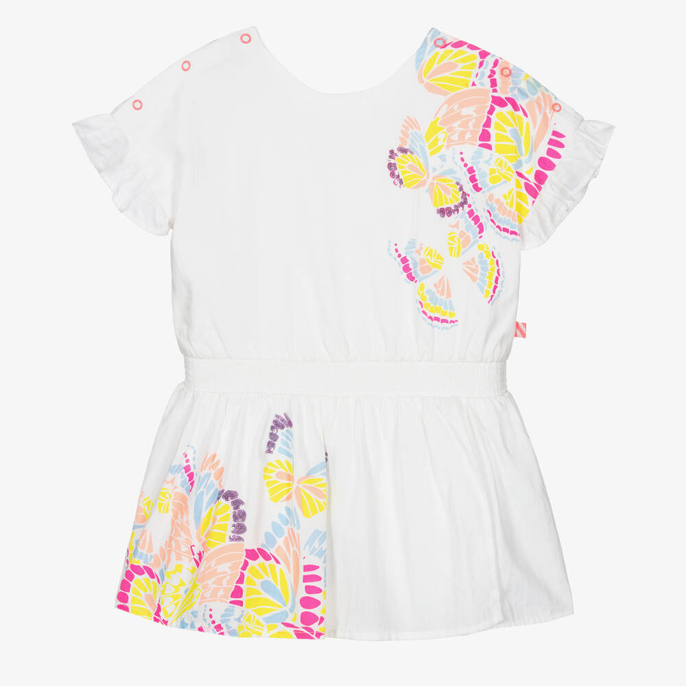 Billieblush - Girls White Cotton Butterfly Playsuit | Childrensalon