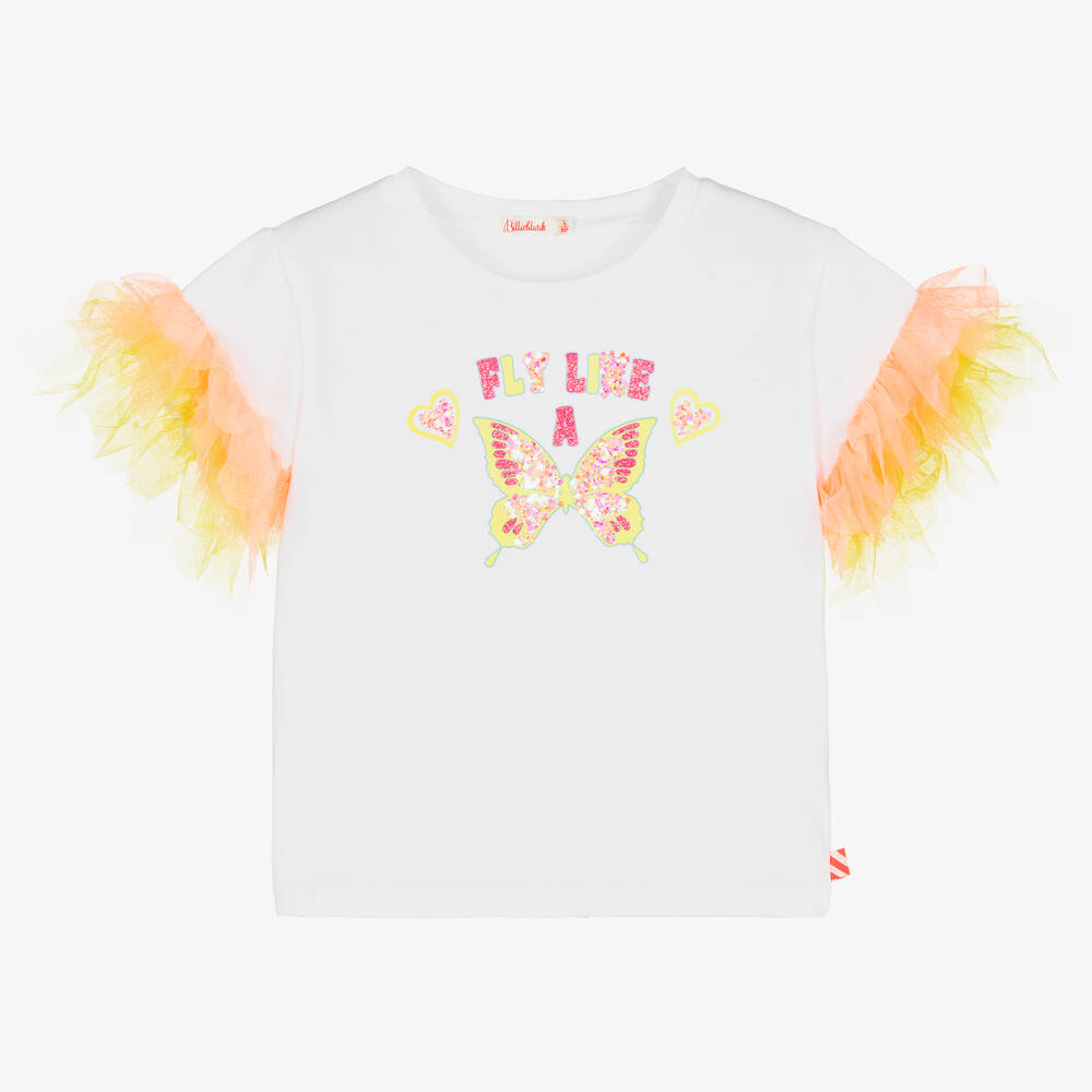 Billieblush - Girls White Cotton Butterfly T-Shirt | Childrensalon