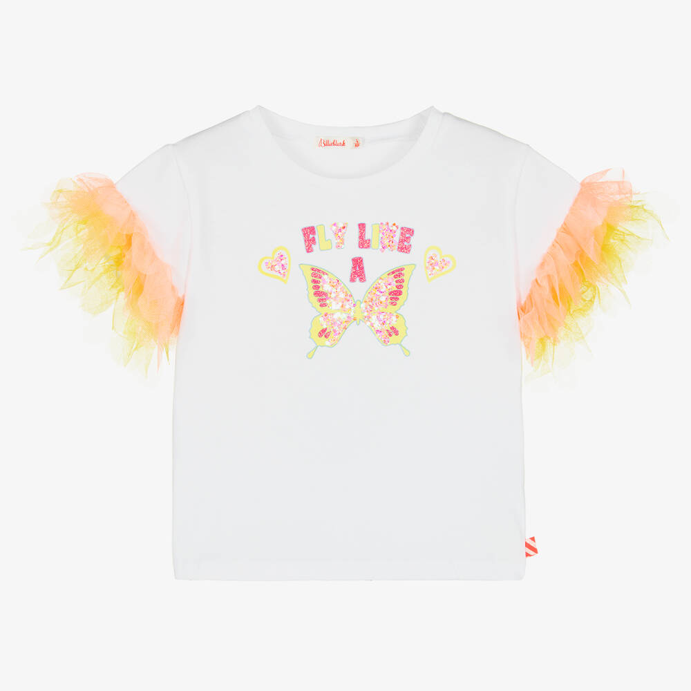 Billieblush-Girls White Cotton Butterfly T-Shirt | Childrensalon Outlet
