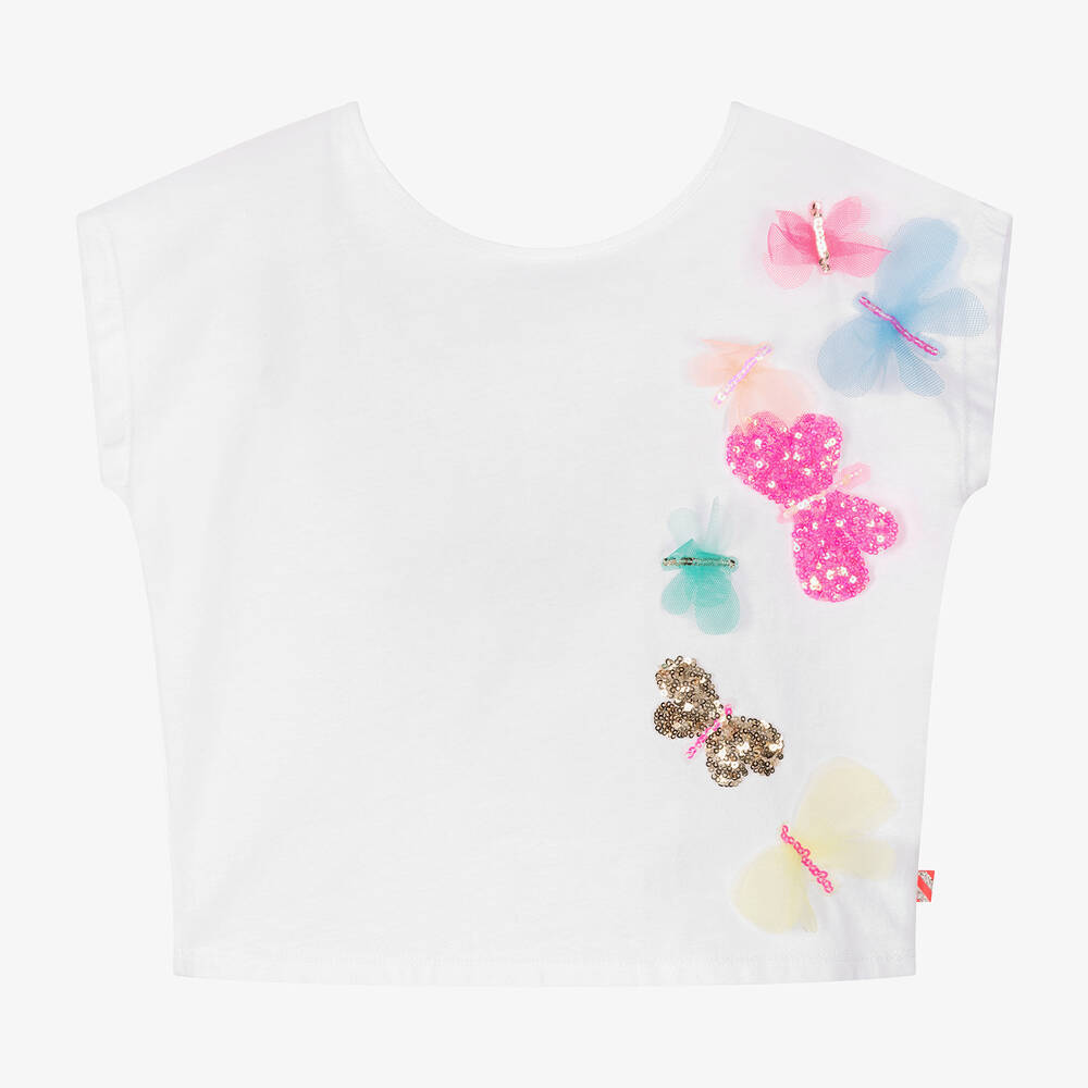 Billieblush - T-shirt coton blanc papillons fille | Childrensalon