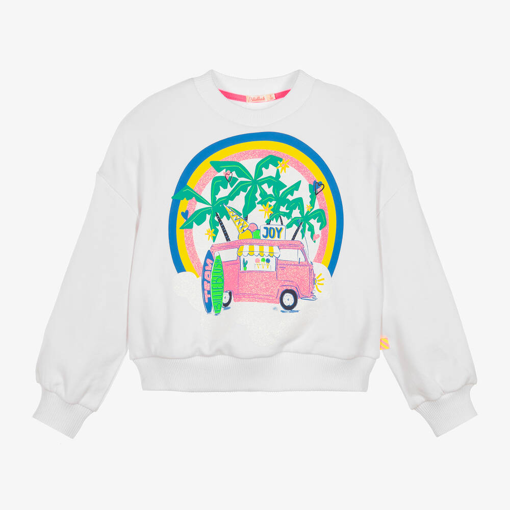 Billieblush-Girls White Cotton Campervan Sweatshirt | Childrensalon Outlet