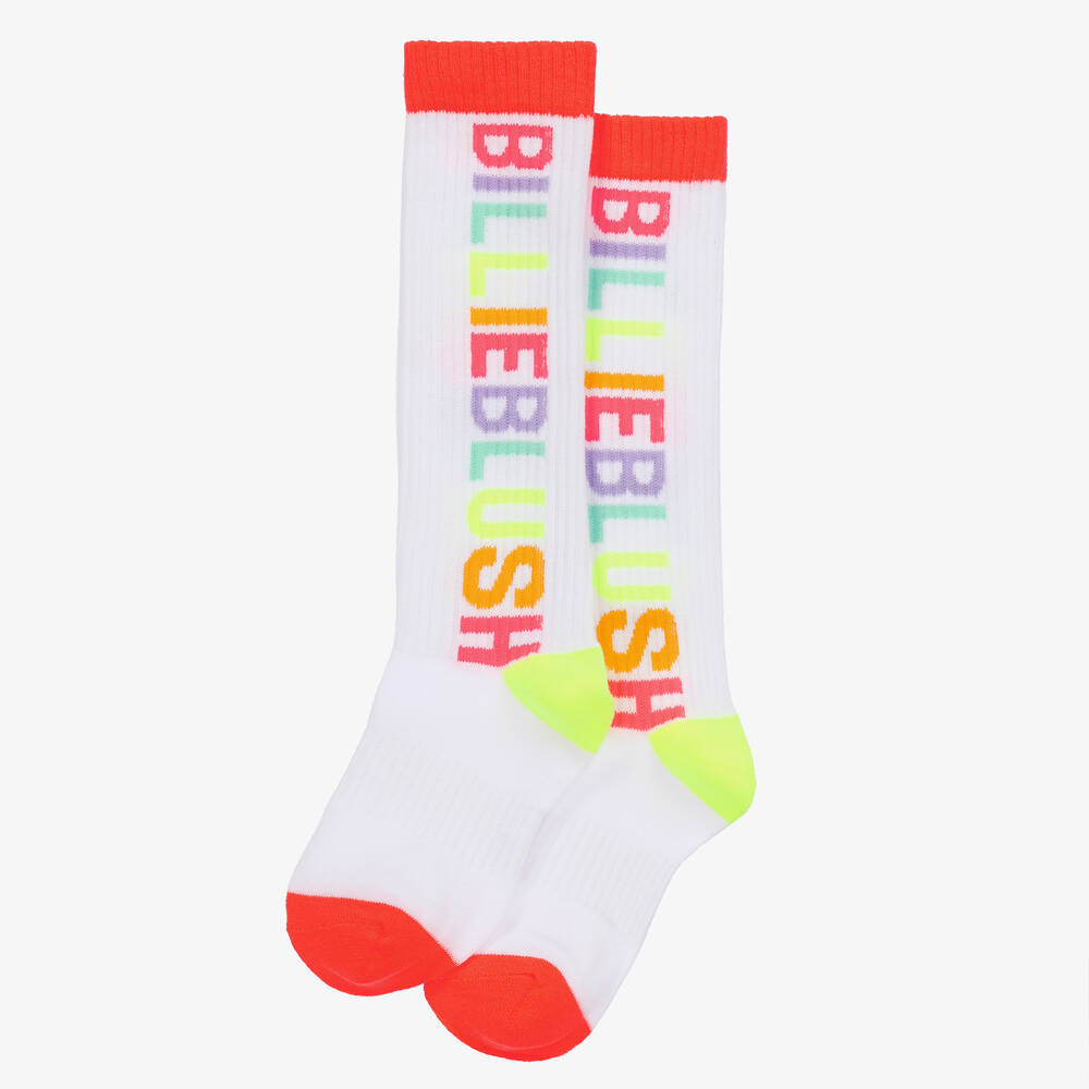 بيلي بلاش-جوارب طويلة مزيج قطن محبوك لون أبيض للبنات | Childrensalon Outlet