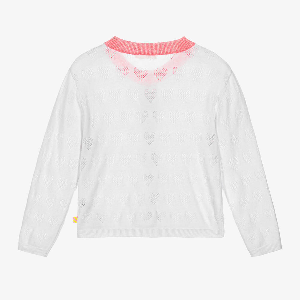 Billieblush-Girls White Cotton Knit Heart Cardigan | Childrensalon Outlet