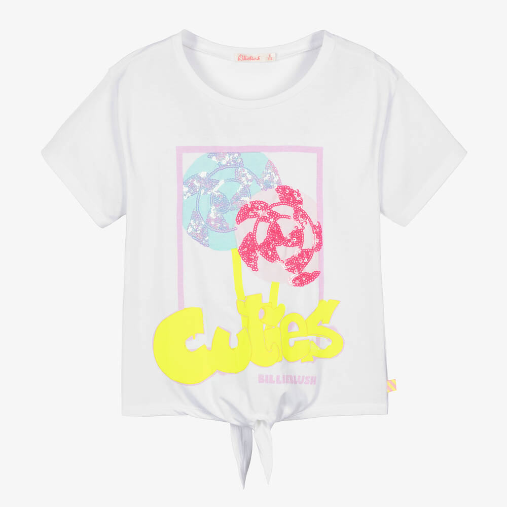 Billieblush-تيشيرت قطن عضوي جيرسي لون أبيض للبنات | Childrensalon Outlet