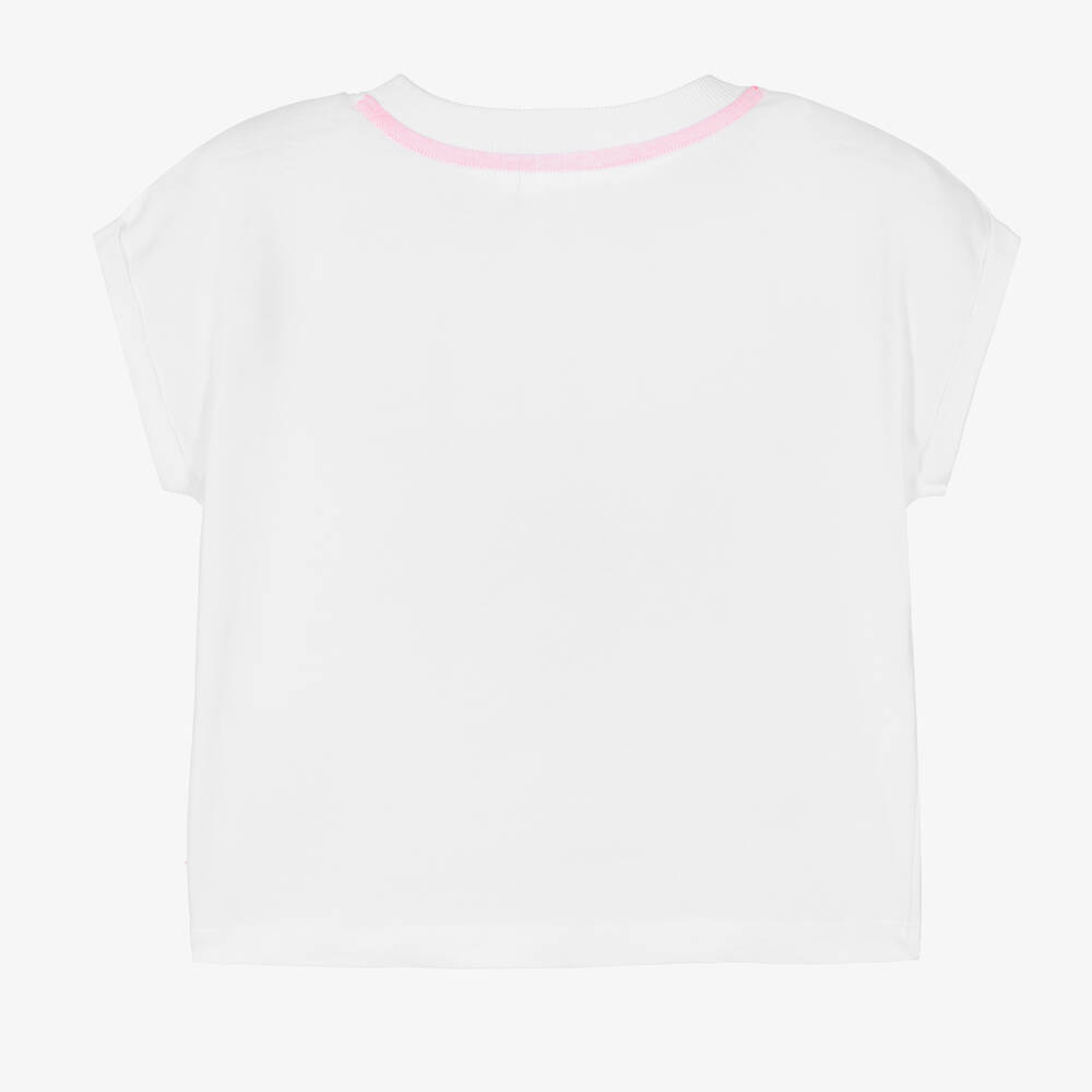 Billieblush-Girls White Cotton Sequin T-Shirt | Childrensalon Outlet