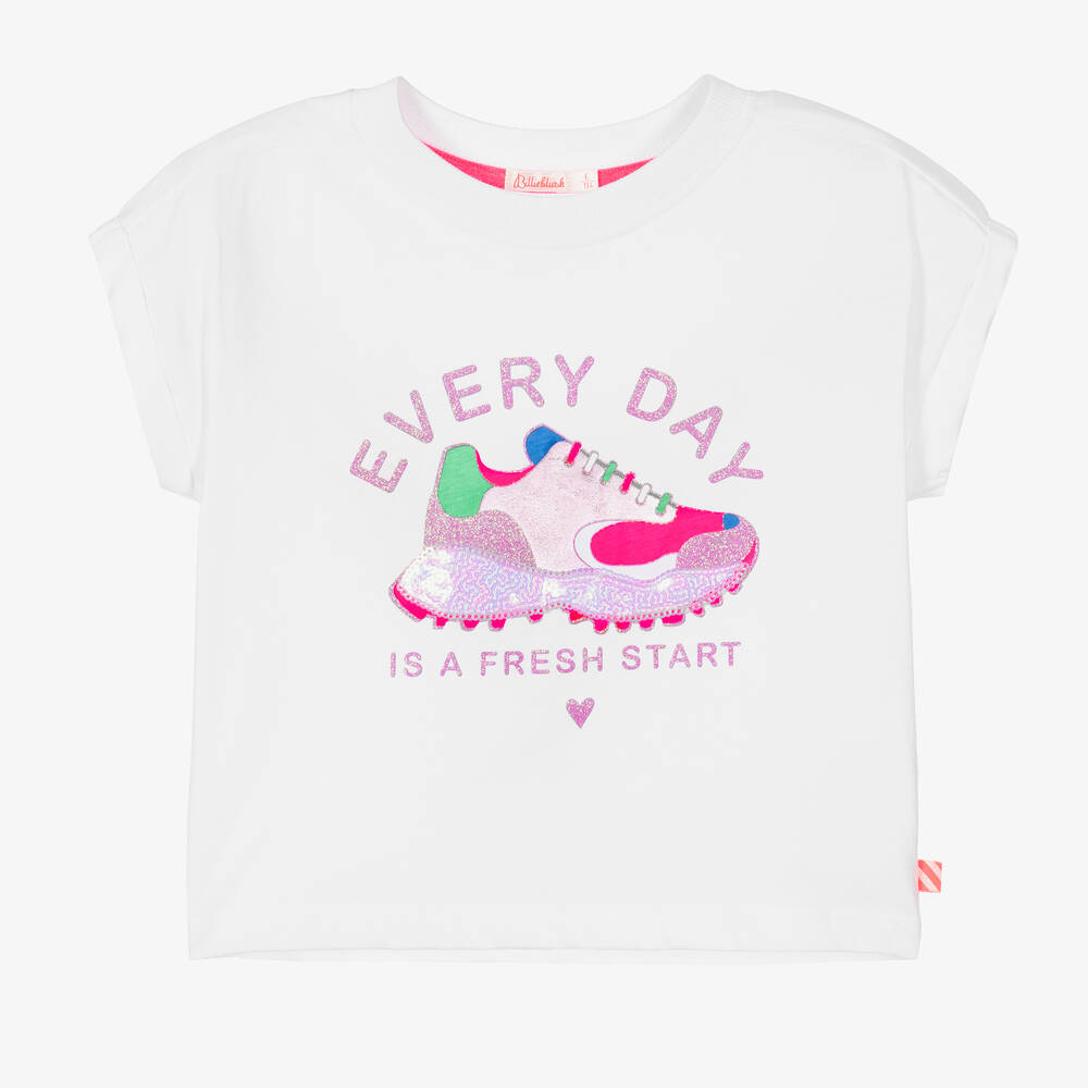 Billieblush-تيشيرت قطن مزين بترتر لون أبيض للبنات | Childrensalon Outlet
