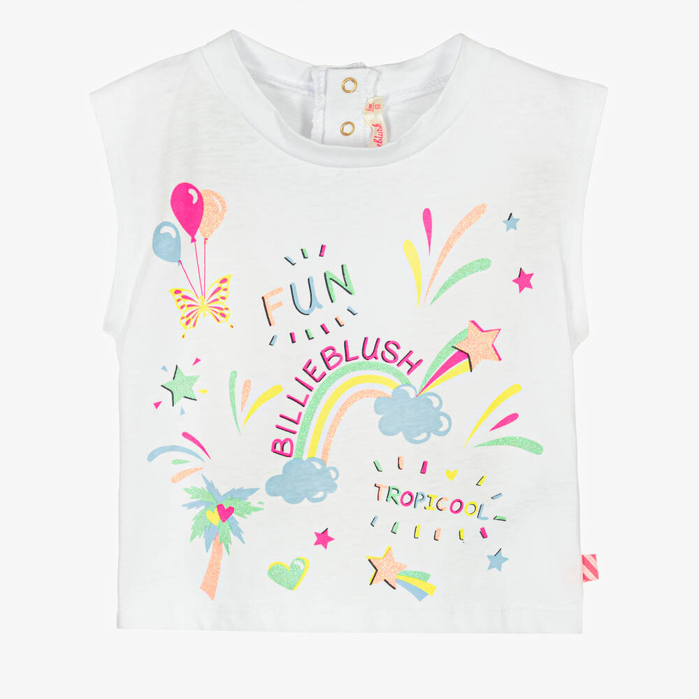 Billieblush - Girls White Cotton Sleeveless T-Shirt | Childrensalon