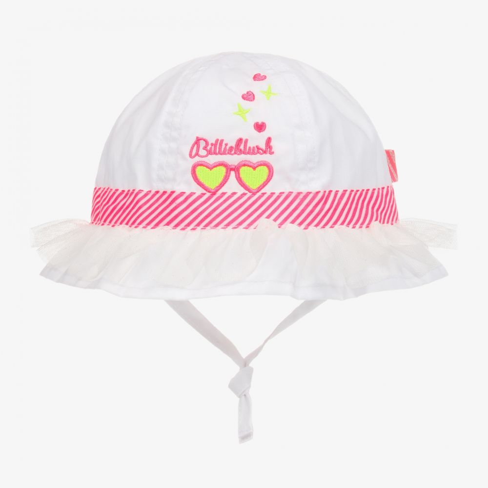 Billieblush - قبعة للشمس قطن بوبلين لون أبيض للمولودات | Childrensalon