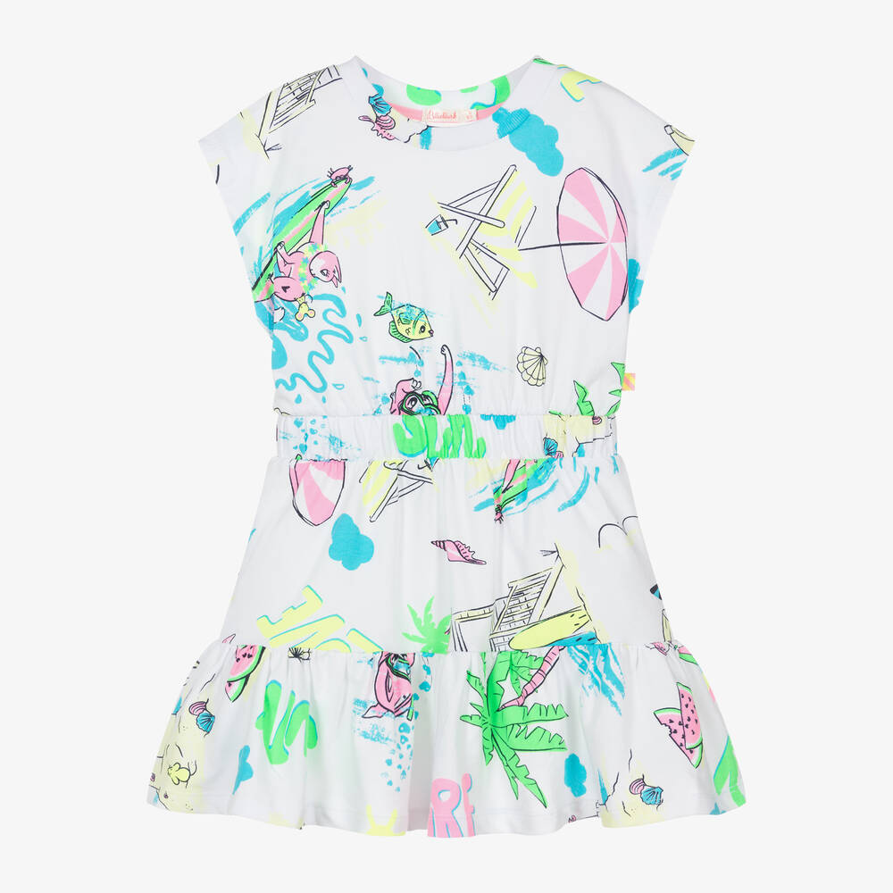 Billieblush-Girls White Cotton Surf-Print Dress | Childrensalon Outlet