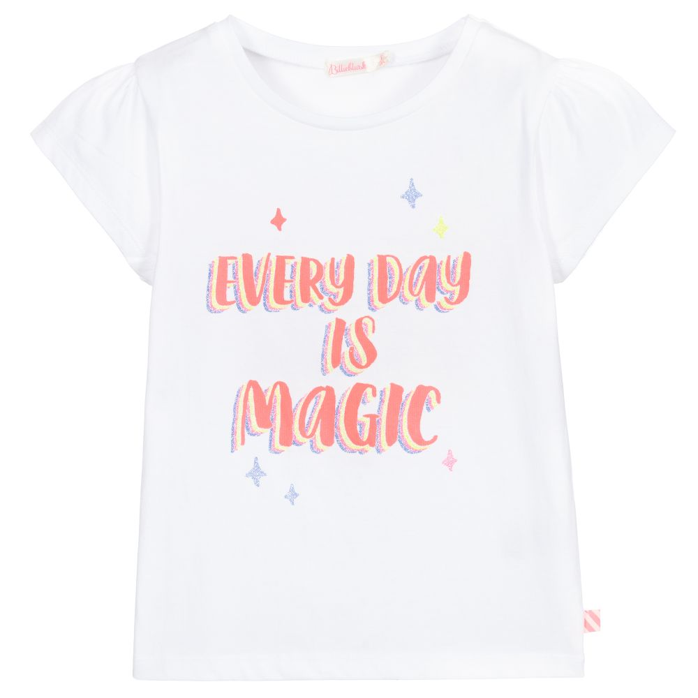 Billieblush-Girls White Cotton T-Shirt | Childrensalon Outlet