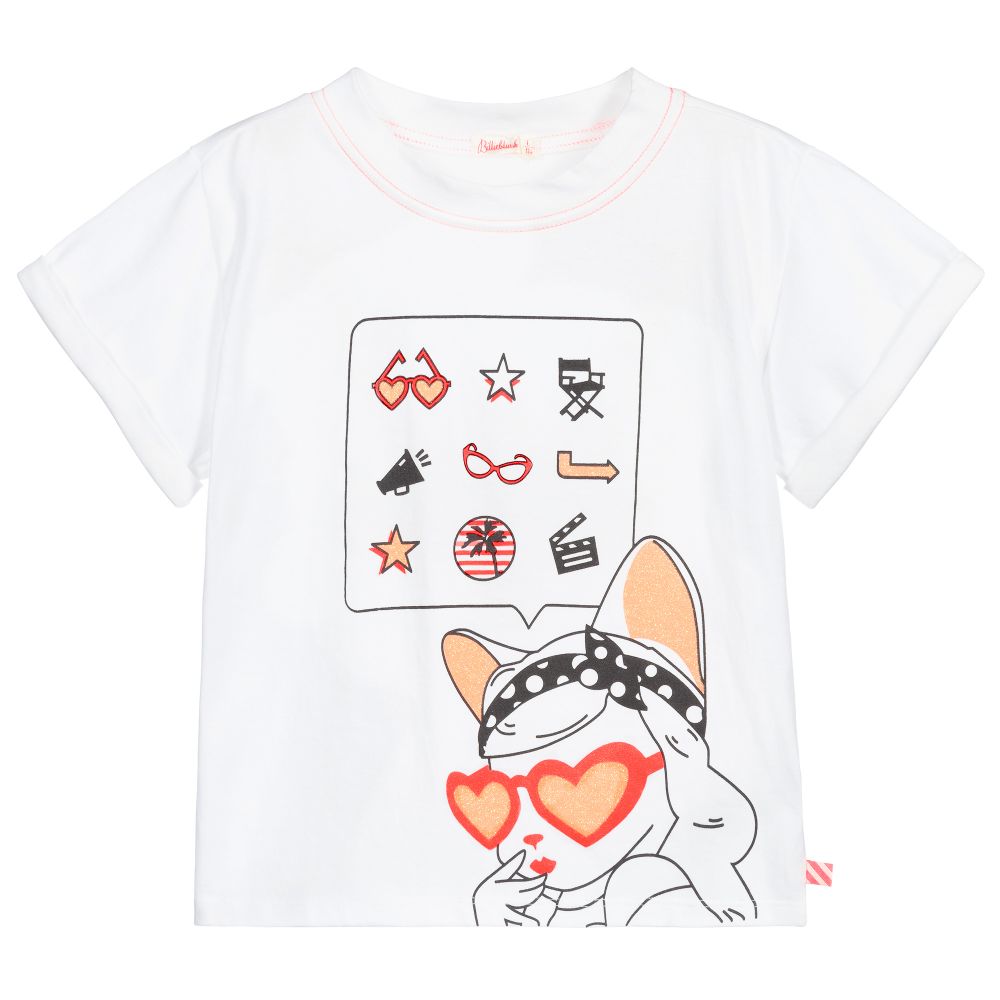 Billieblush-Girls White Cotton T-Shirt | Childrensalon Outlet