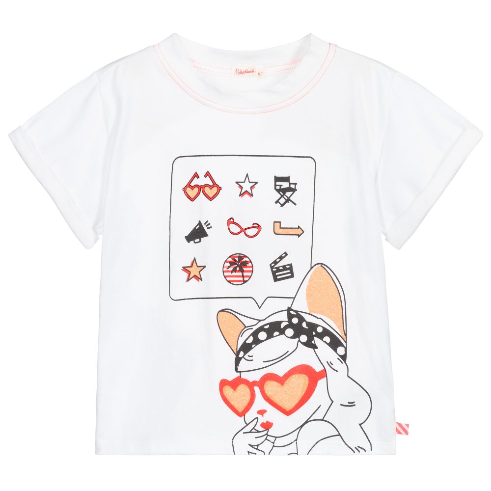 Billieblush - Girls White Cotton T-Shirt | Childrensalon