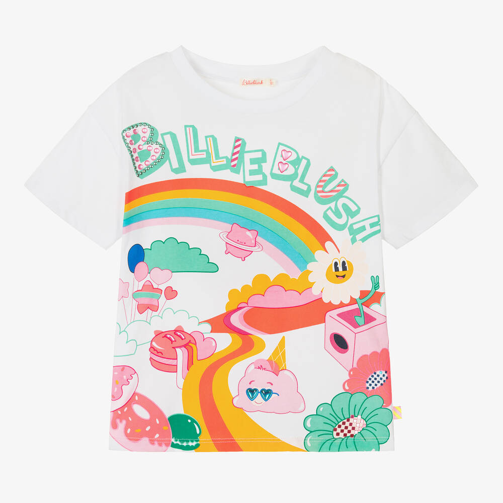 Billieblush-Girls White Cotton T-Shirt | Childrensalon Outlet