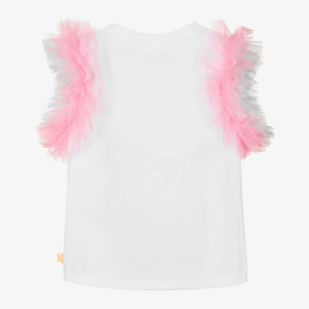Billieblush-Girls White Cotton & Tulle T-Shirt | Childrensalon Outlet