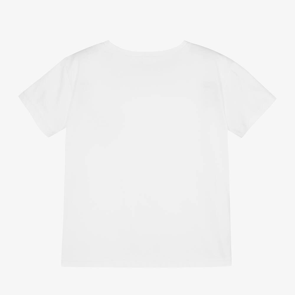 Billieblush-Girls White Crochet Heart Jersey T-Shirt | Childrensalon Outlet